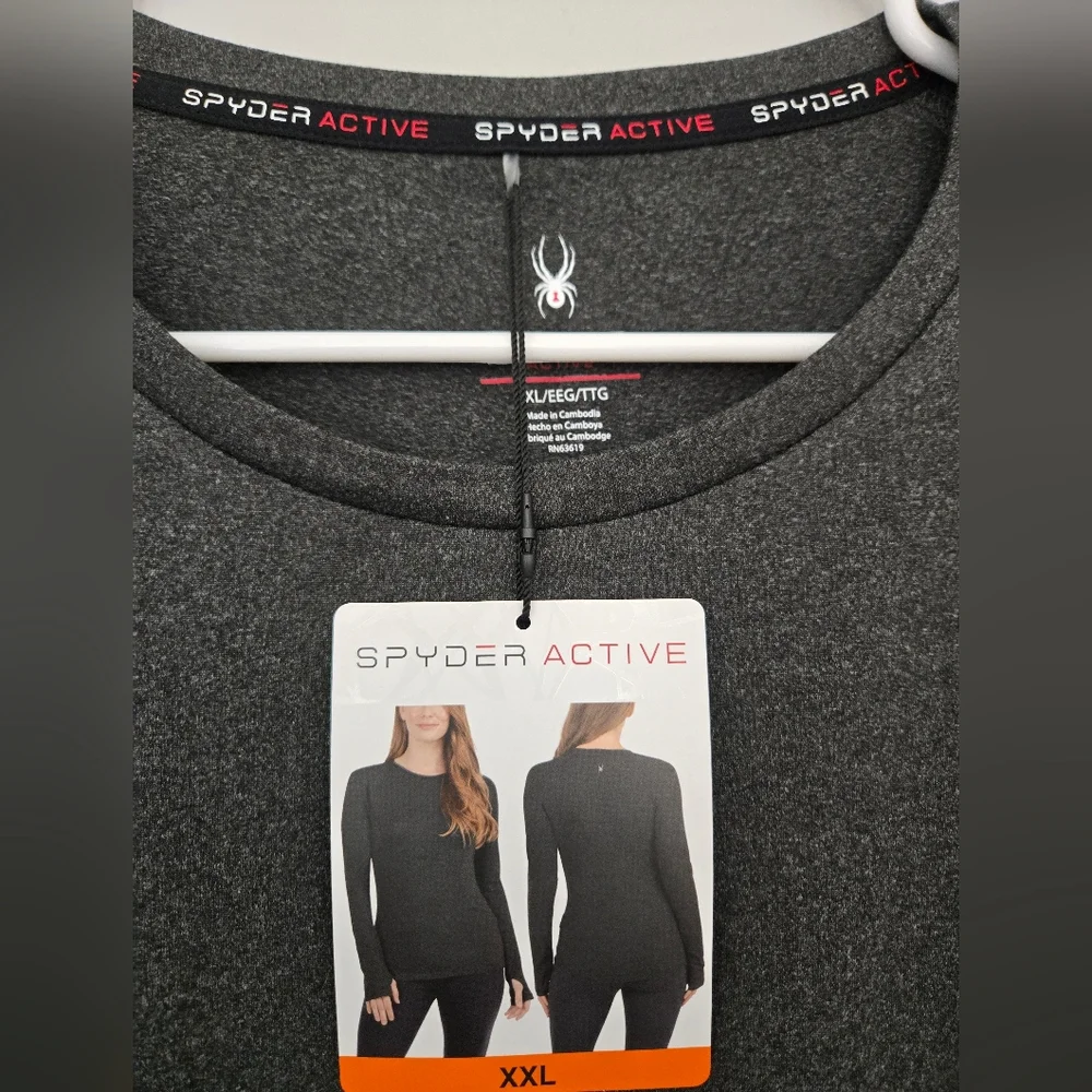 Spyder Active Womens Long-Sleeve, Thumbhole Crew Neck Top - Black Heather XXL - Picture 6 of 8